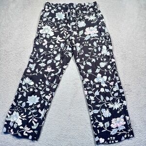 LOFT Petites Pastel Floral Print Gray Pants Women XSP Petite Wide Leg Drawstring